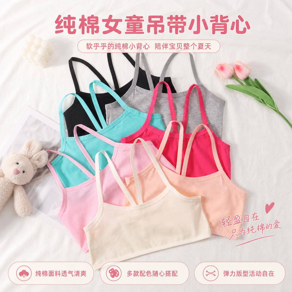 女童纯棉背心内衣女文胸儿童青春发育期小学生美背12岁大童小学生
