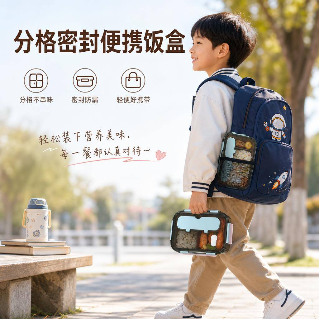 塑料饭盒带餐具可微波炉便当盒水果保鲜密封收纳盒学生上班族带饭