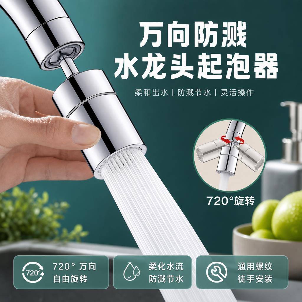 万向旋转水龙头延伸器通用水嘴家用厨房洗手菜池压接口防溅龙头