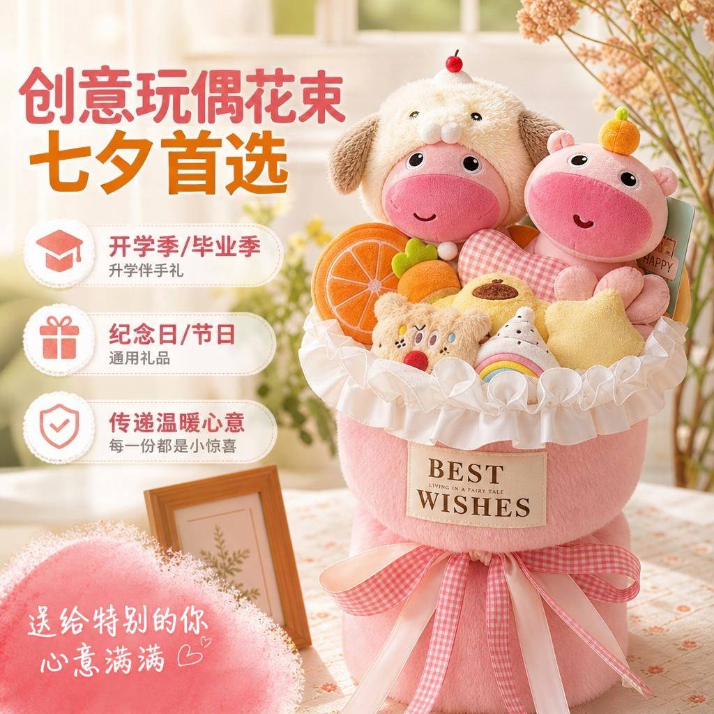少女心小众礼品水豚噜噜公仔花束毛绒卡通玩偶花闺蜜节日伴手礼
