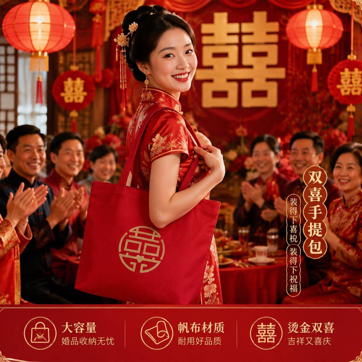 红色布袋结婚手提袋新娘手提包袋子包包婚包收礼金包收份子钱的包