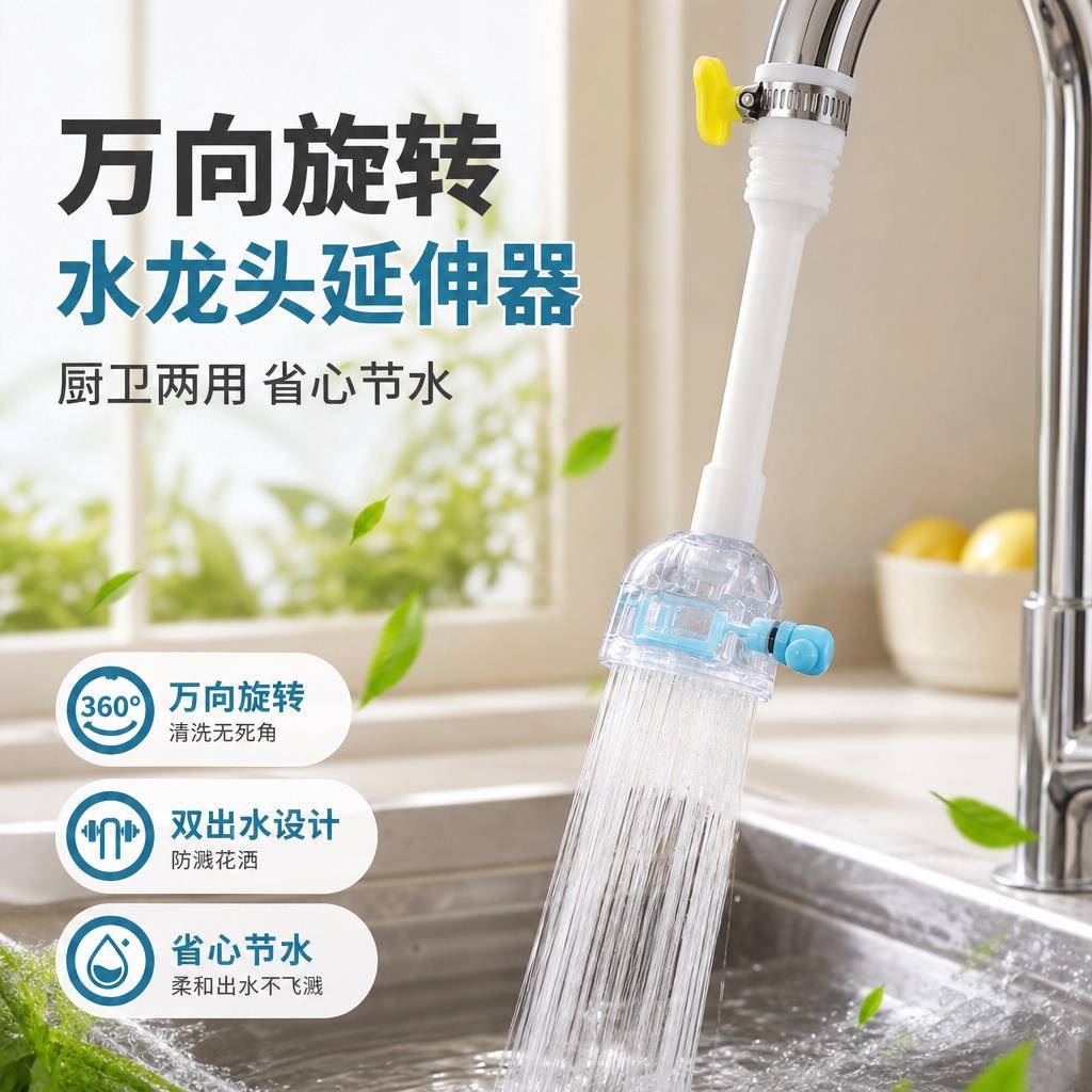 万能通用水龙头延伸器厨房洗菜增压防溅可旋转万向出水嘴节水接头