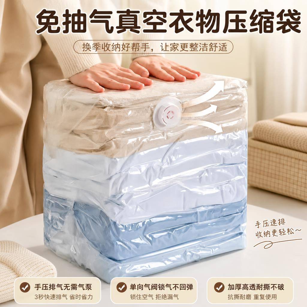 加厚免抽气立体式真空压缩袋收纳袋衣服被子棉被羽绒服整理专用袋