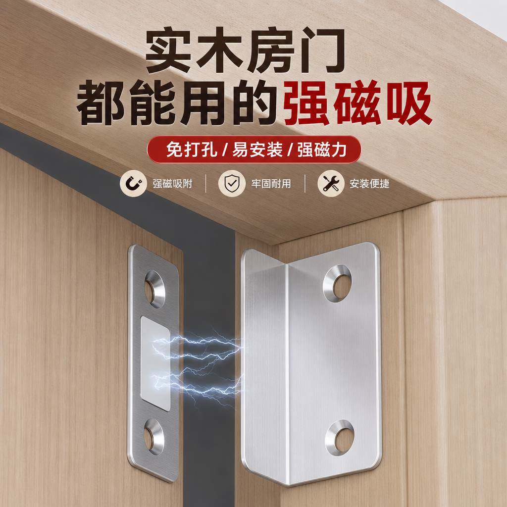 门关不紧神器磁吸门吸门锁卡扣贴片柜门磁铁房门免打孔强磁吸合器
