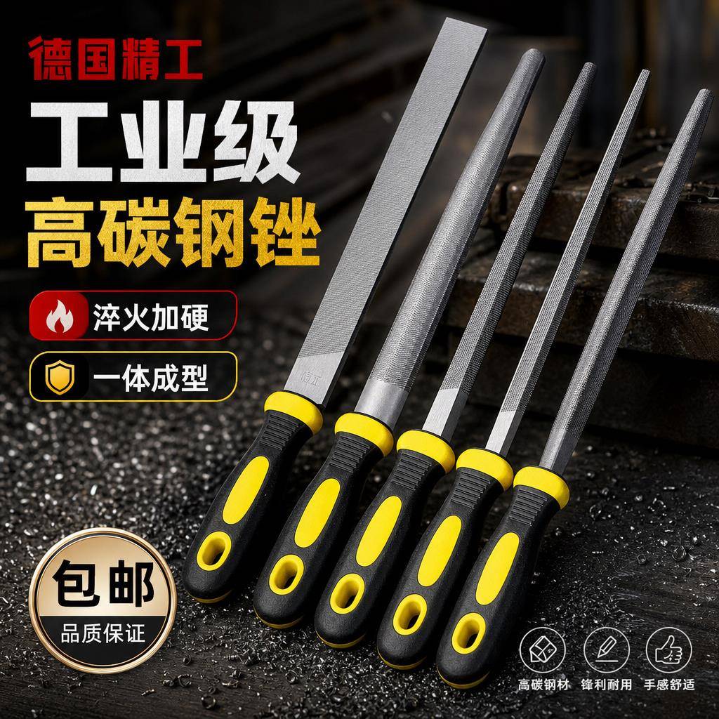 德国工业高硬度锉刀中齿半圆三角锉金属木工打磨除锈搓刀钳工工具