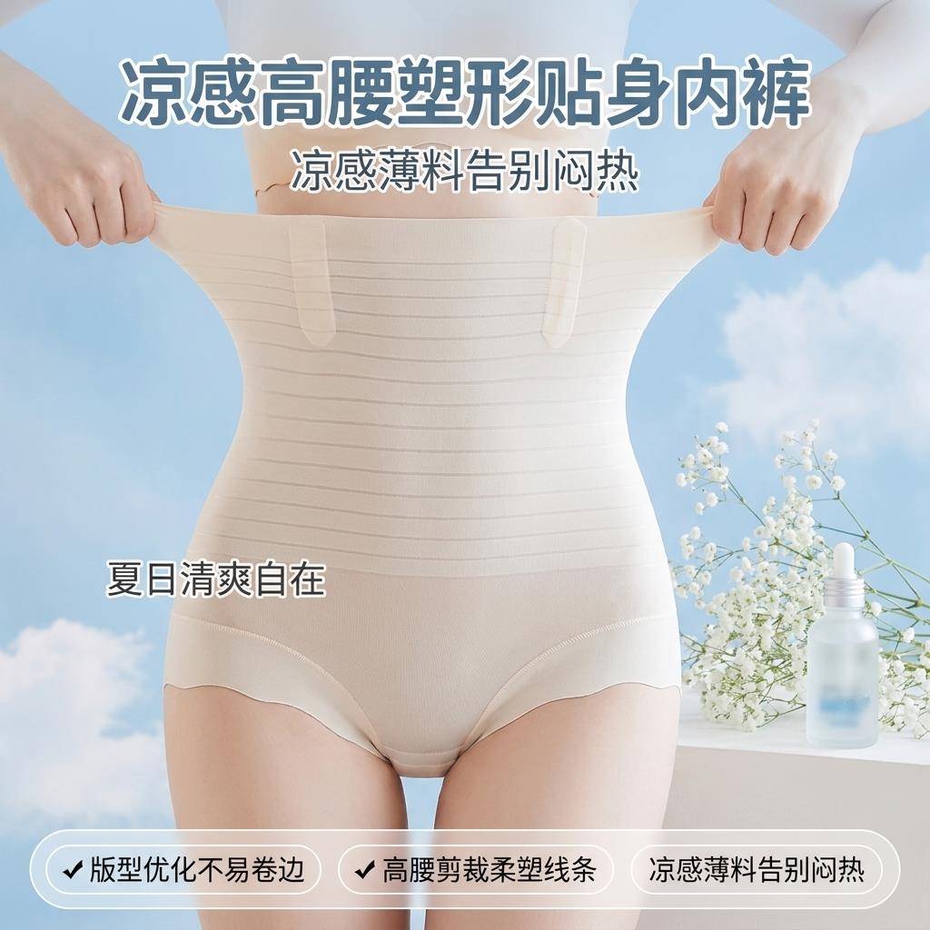 高腰收腹裤收小肚子强力束腰翘臀产后塑形夏季无痕塑身提臀内裤女