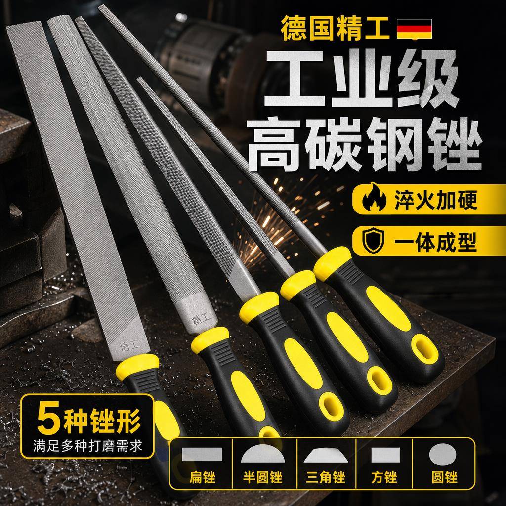 德国多规格钢锉套装粗细中齿平扁三角半圆锉五金金属打磨钳工工具