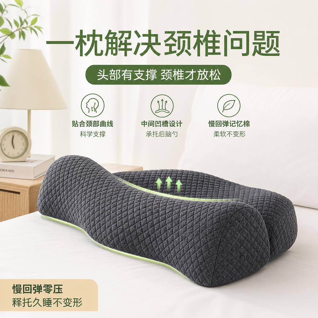 慢回弹零压感颈椎枕反弓牵引矫正颈椎曲度变直成人睡觉护颈枕头