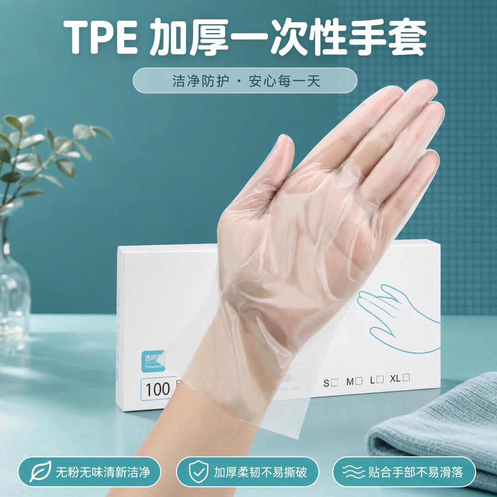 一次性tpe手套一次性手套食品级防护透明加厚TPE手套家庭食用手套