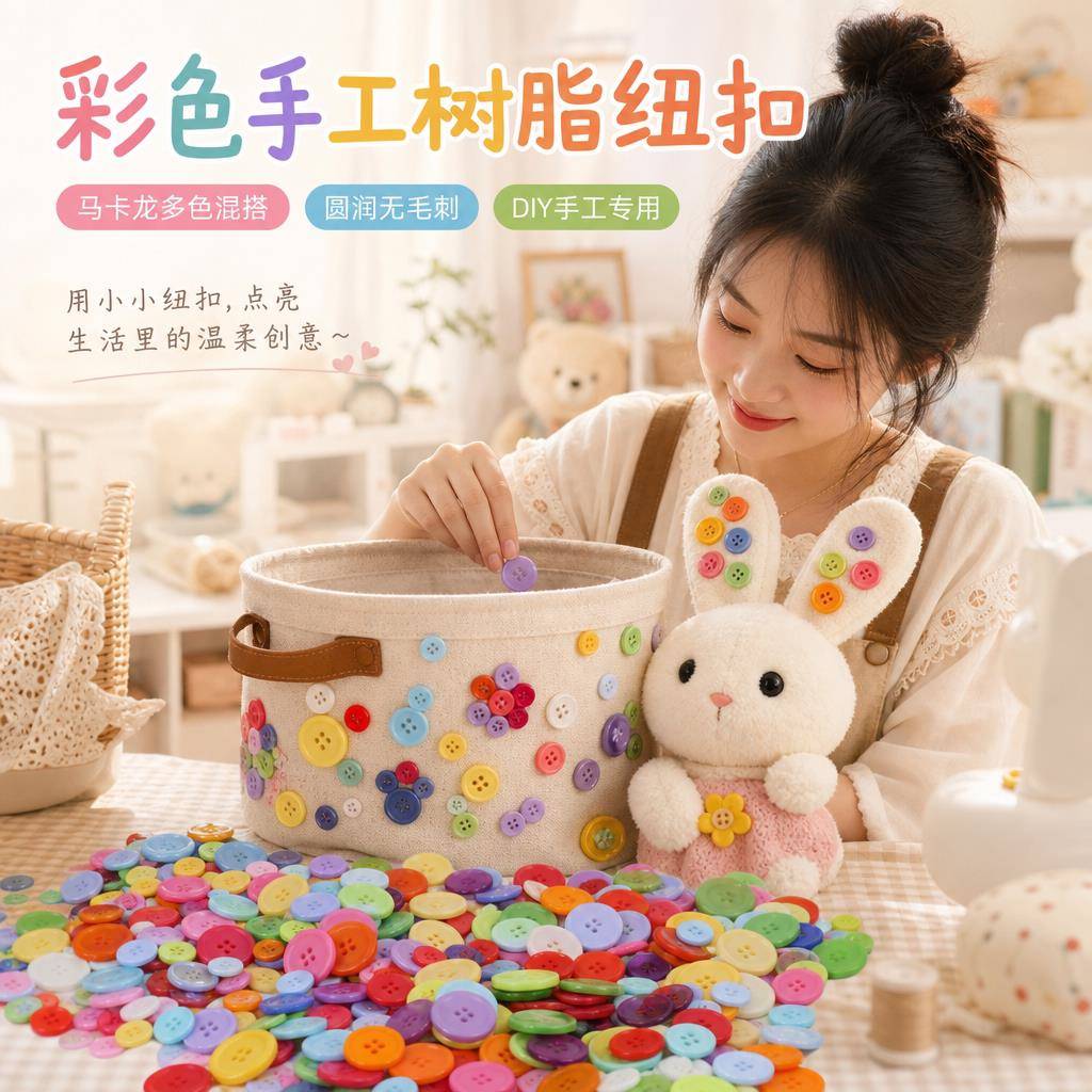 彩色纽扣画花束diy手工配件材料幼儿园创意儿童装饰树脂扣子粘贴