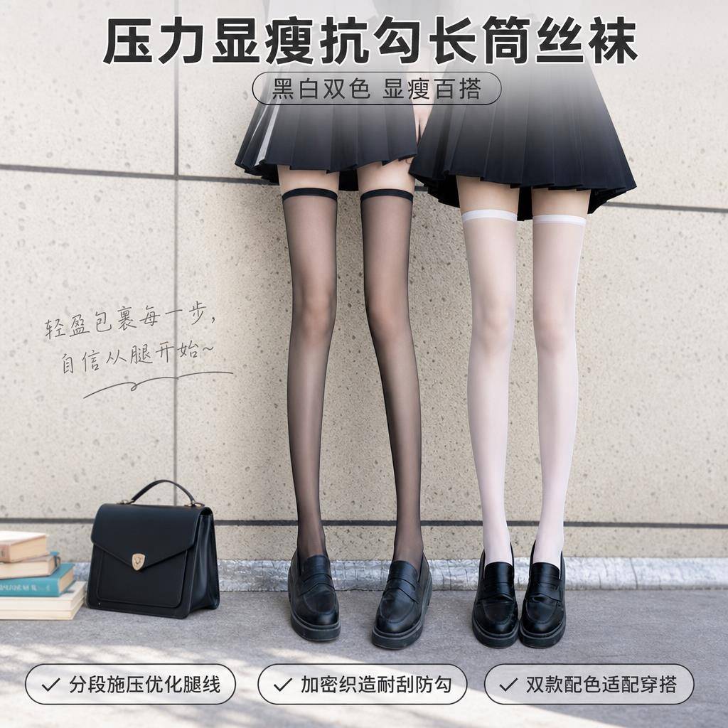 夏季袜子女中筒袜薄款袜春秋白色小腿丝袜白丝过膝袜高筒jk长筒袜