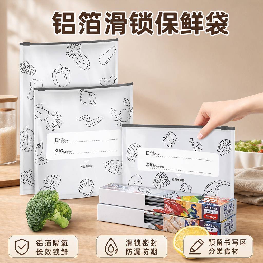 铝箔保鲜袋日本家用厨房冷藏密封袋加厚自封食物保鲜专用冷冻袋