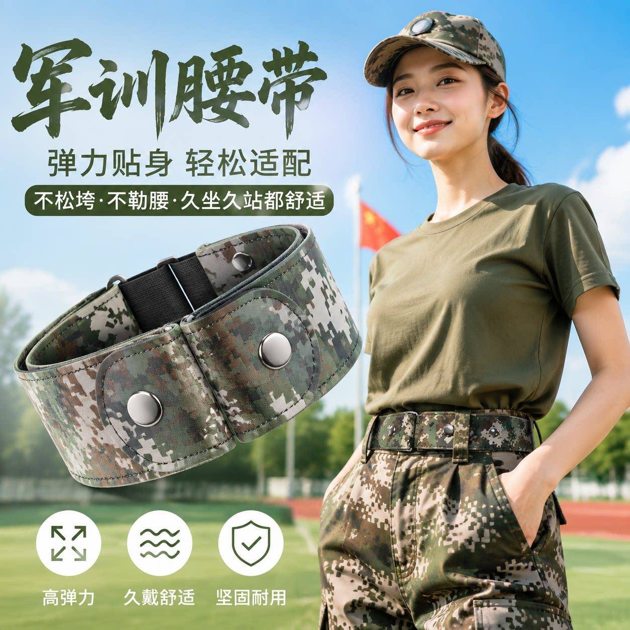军训专用腰带弹力男款女生大学生可调节款懒人迷彩青少年皮带松紧