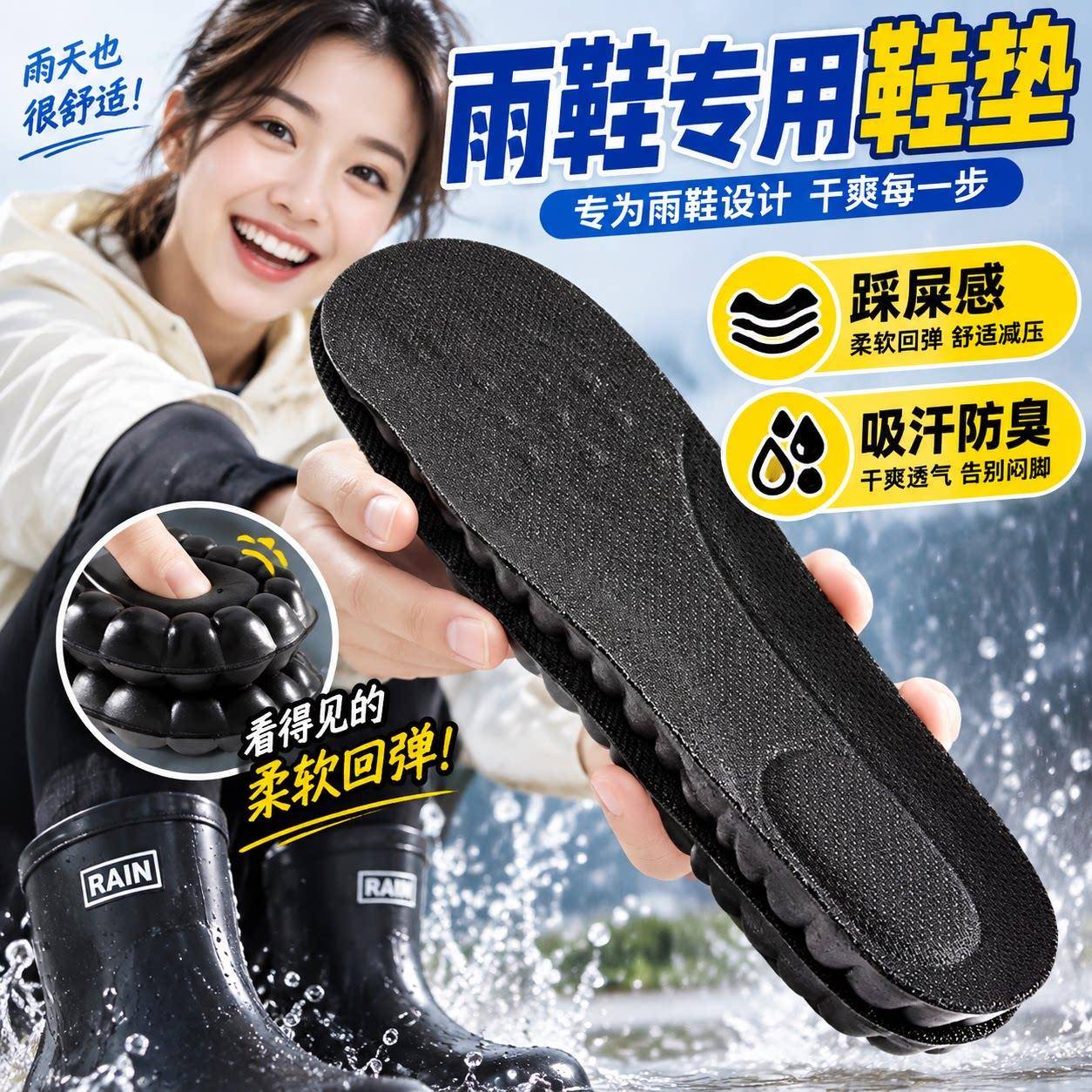 雨鞋专用鞋垫吸湿速干吸汗透气防臭不累脚雨靴水鞋防水防潮男女夏