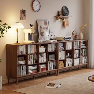 书柜储物柜一体组合防尘书架客厅家用收纳落地矮书柜实木格子柜