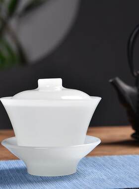 满玉纯白玉瓷功夫盖碗茶具高档中式家用陶瓷泡茶喝茶三才盖碗