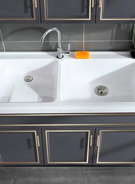 5YA1洗衣柜一体双盆人造石英石洗衣池带搓板阳台太空铝浴室柜