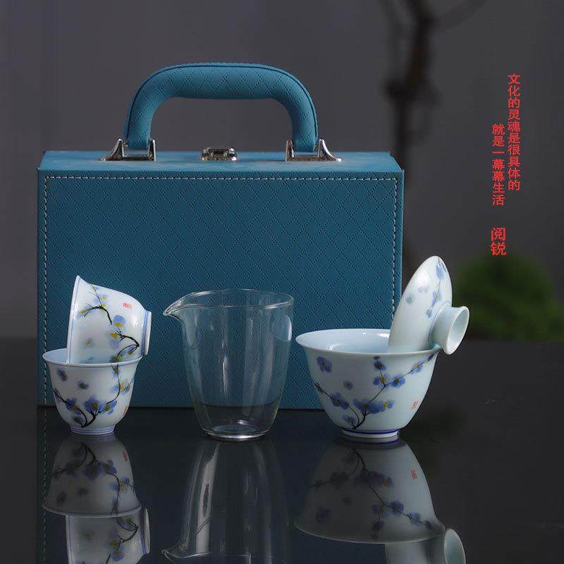 阅锐手绘旅行茶具一壶两杯便携式陶瓷户外盖碗茶壶套装商务礼logo,纺织面料/辅料/配套,纺织机械配件,淘宝优惠券,粉丝福利购,淘宝优惠卷