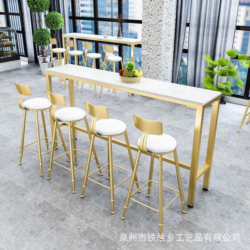 北欧休闲奶茶店甜品店实木吧台桌椅组合简约家用多人长条桌