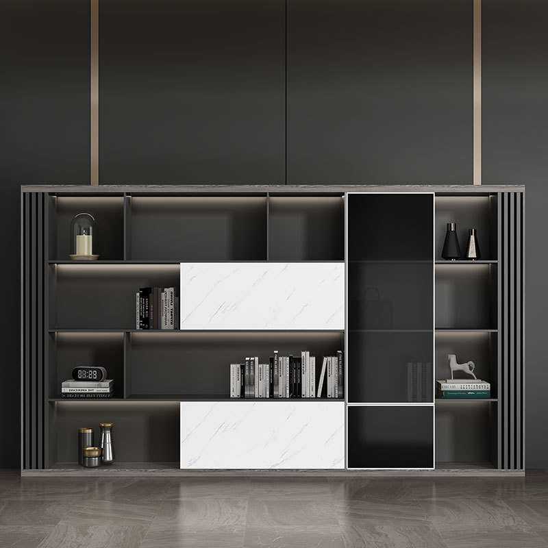 老板办公桌现代简约格栅板班台新中式经理主管桌书柜组合源头工厂