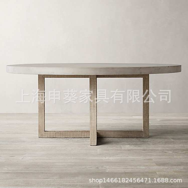 北欧实木混凝土水泥简约现代风圆形餐桌椅组合餐厅别墅样板房家具