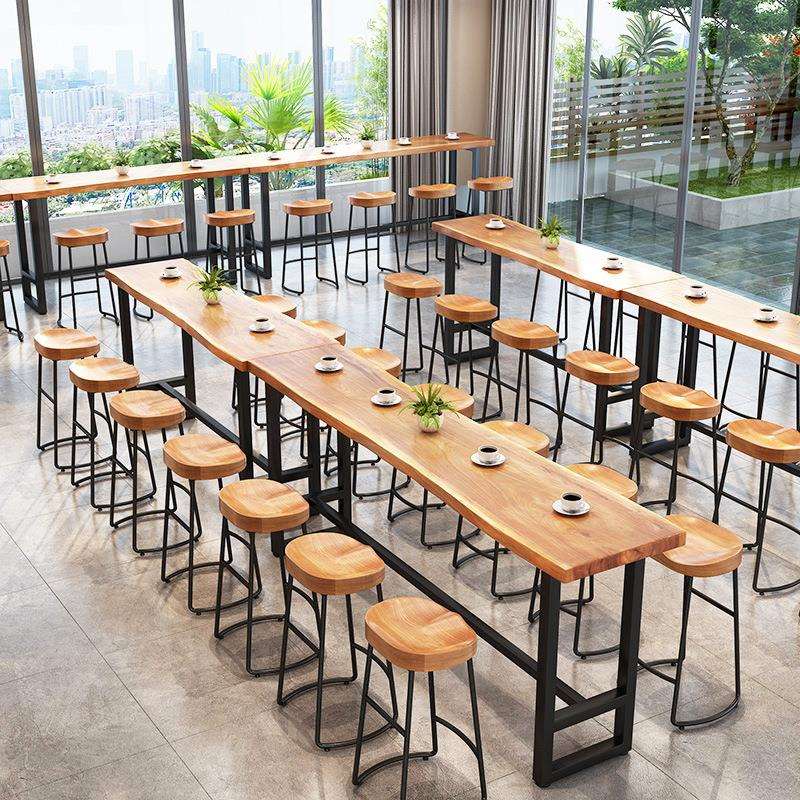 现代简约实木吧台桌咖啡厅奶茶店洽谈吧桌椅休闲靠墙酒吧台桌椅
