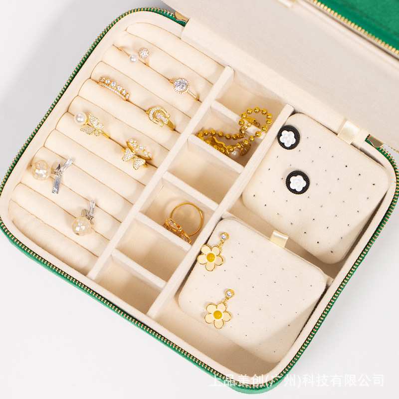 现货 上品美创耳钉收纳首饰盒家用大容量首饰箱收纳盒收拾绒布
