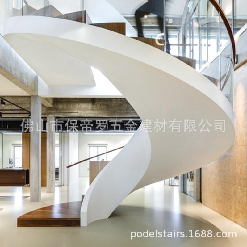 现代重型旋转钢木梯弧型微旋式斜爬梯阔架玻璃楼梯栏杆护栏扶手