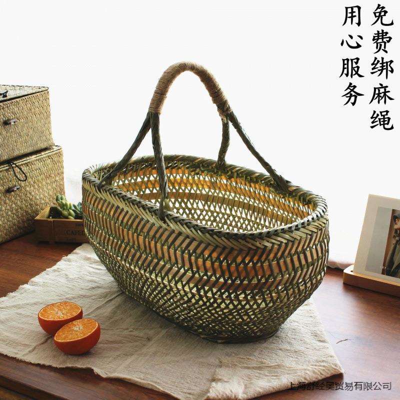 竹篮子圆篮手工竹制品手提菜篮蔬菜篮鸡蛋篮水果收纳竹筐竹编竹器