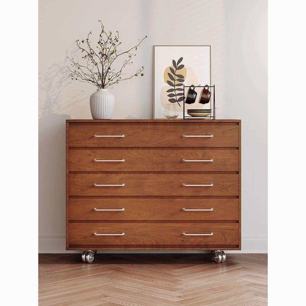 中古风复古五斗柜滑轮五斗柜可移动轻奢实木正牌收纳柜法式高颜值