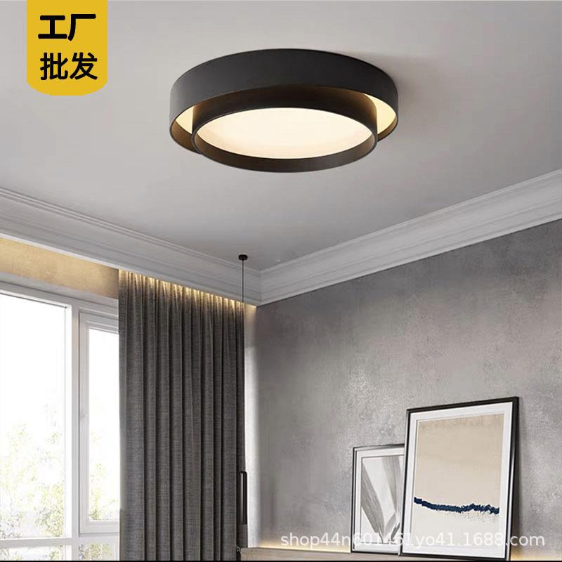 北欧led卧室吸顶灯现代简约圆形双层卧室110v书房主卧灯中山
