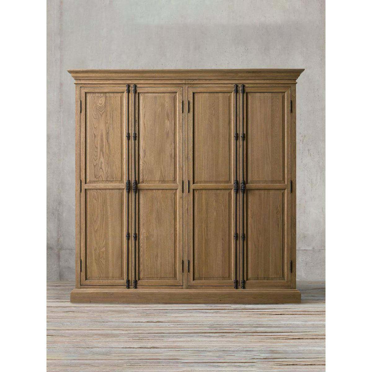 RH美式乡村做旧实木衣柜四门柜子法式复古橡木挂式收纳家用卧室