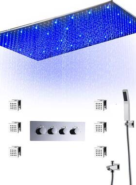 500x1000mm20x40寸超大顶喷配3出水恒温大流量开关配2寸侧喷