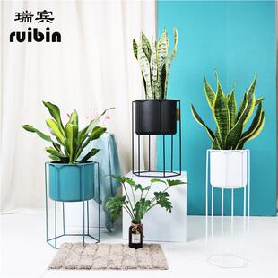北欧铁艺花架花盆支架创意轻奢室内装饰摆件置物架植物架盆栽架子