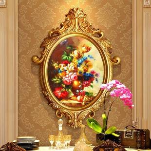 花卉玫瑰花油画玄关餐厅卧室挂画独特圆框画欧式装饰画