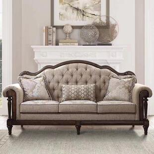 美式实木沙发布艺三人法式复古做旧棉麻双人别墅客厅茶几边几家具