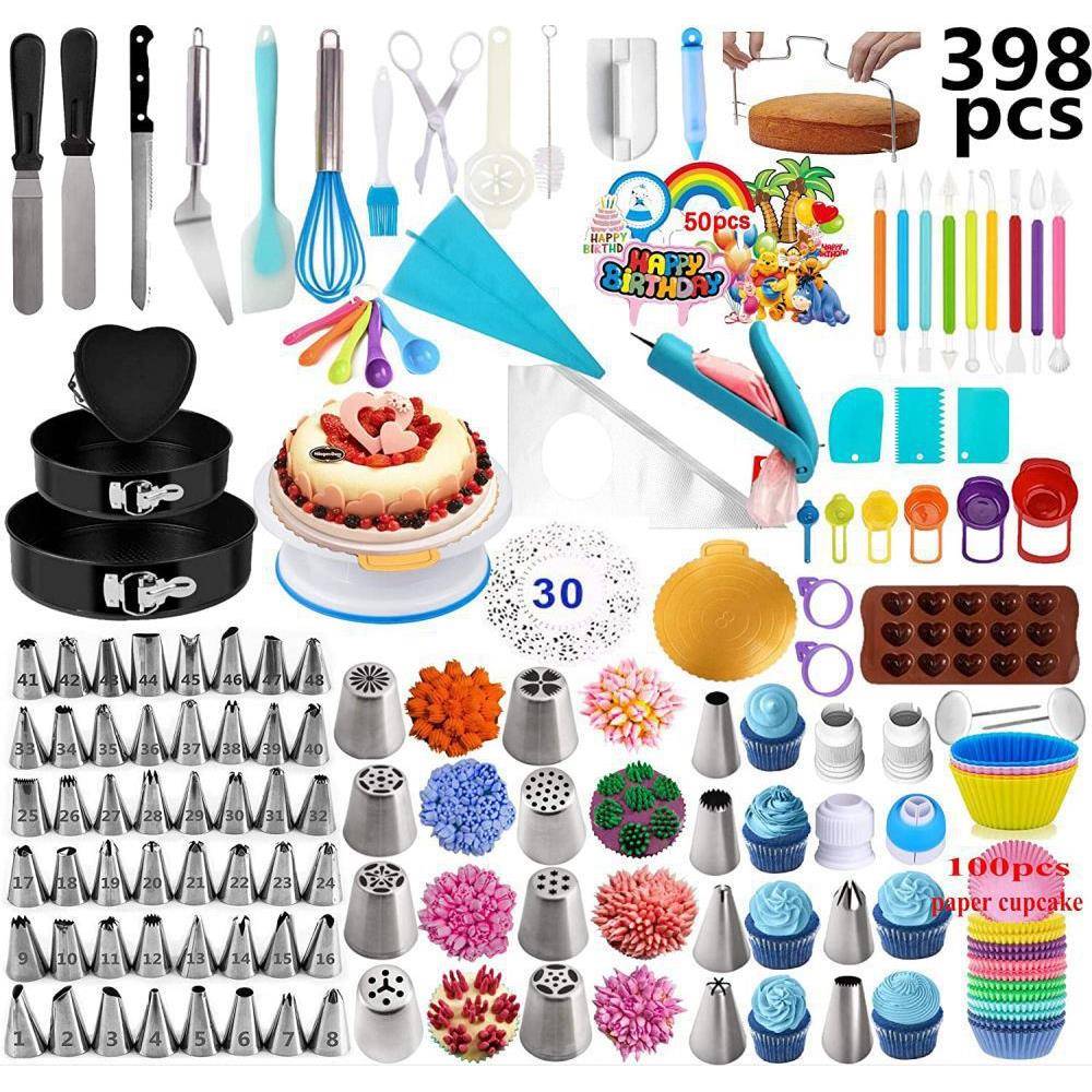 398件套蛋糕烘焙用品 蛋糕转盘 烘焙工具 奶油裱花喷嘴翻糖压花