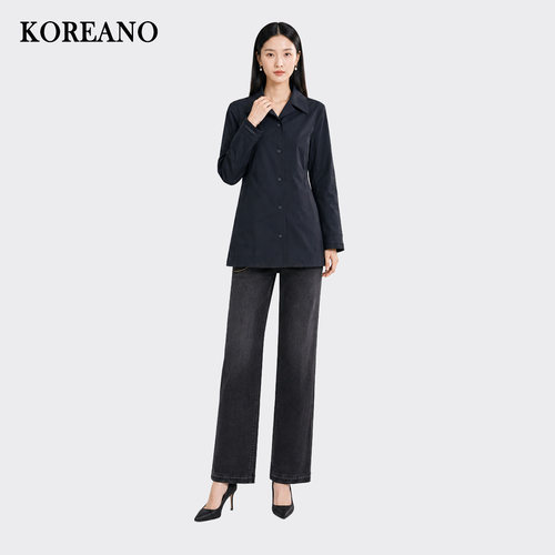 柯利亚诺春秋专柜同款炭黑色西服领廓型中长款风衣 FW2161 ￥4880