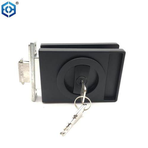 锌合金黑色薄长方盖带暗拉窄边框移门钩锁4516薄款玻璃门锁黑色