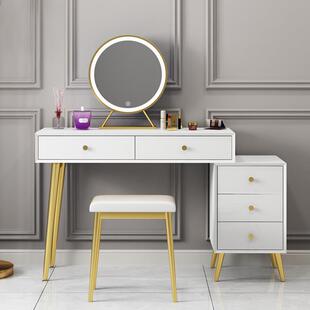 北欧卧室白色化妆台民宿网红铁艺化妆桌工作室影楼带抽屉梳妆台