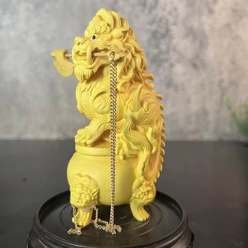 乐清黄雕家居中USB式杨动物摆件麟手把件木实木汽麒车摆设工艺品