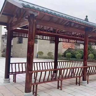 古建长廊凉亭古建防腐木长廊公园休闲文化走廊仿古树脂瓦长廊