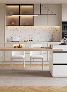 原木风实木岛台餐桌一体家用台餐厅导台加倒餐桌轻可91452中伸缩奢