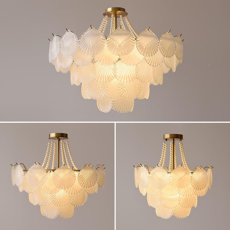 法9628式复古创贝轻奢壳玻璃客后厅主吊灯意式简约现代卧意室餐厅