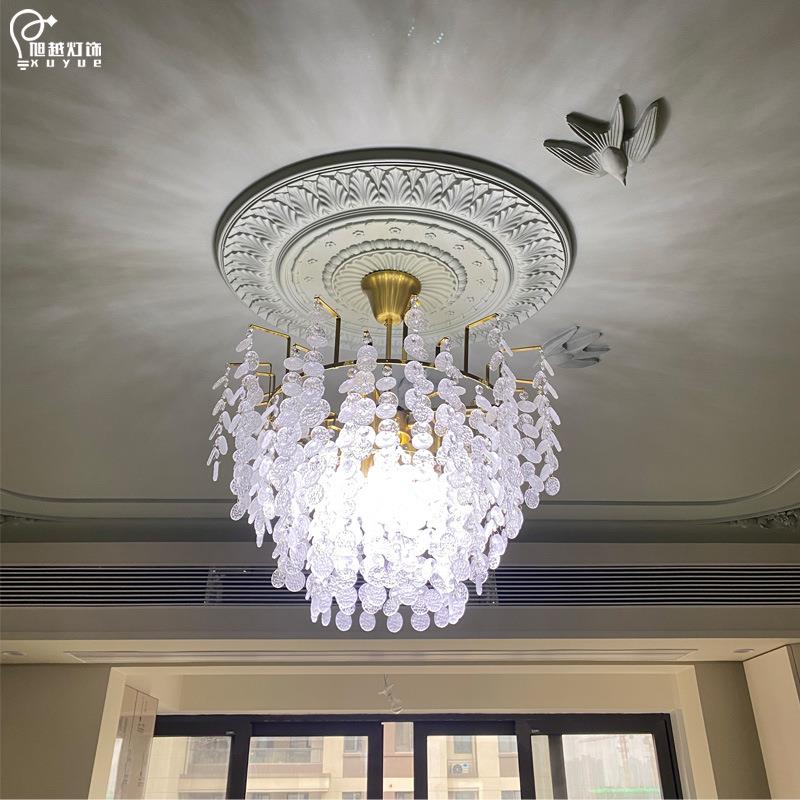 餐厅复晶古水灯灯美式客厅吊现代玻简约卧室璃灯美式959中古轻奢