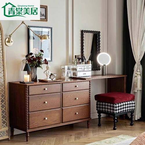 法式可复古风妆台梳卧一室伸缩化DTY妆台家用带收纳斗柜体转角化