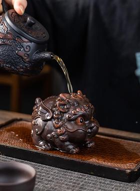 茶紫陶貔貅茶宠精品可养家居装饰桌道创意摆件QMX茶玩茶茶盘具配