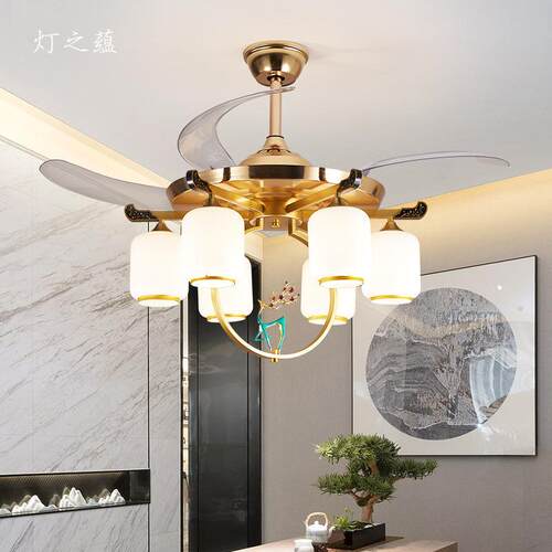 新中式风扇灯XZI-7016餐体客厅灯隐形吊扇灯家用现室代一茶楼厅卧