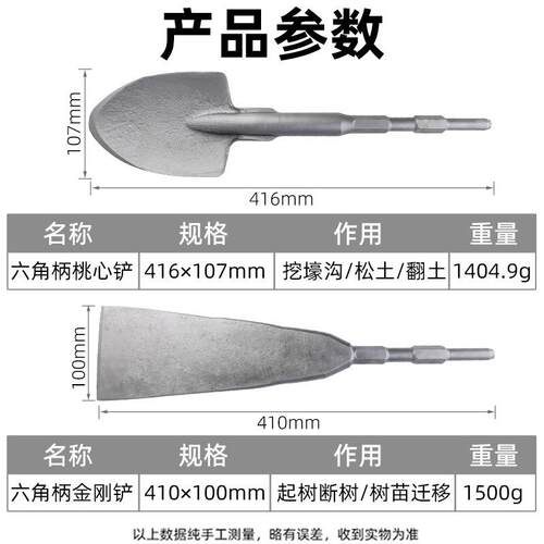 六角柄型轻电镐起铲劈柴树斧铲桃心加厚一体挖GDJ树金刚铲凿子铲