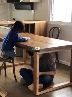 无贴皮比恩原木餐蜡桌家饭用白木实木桌FEO简约客厅大长板条书桌